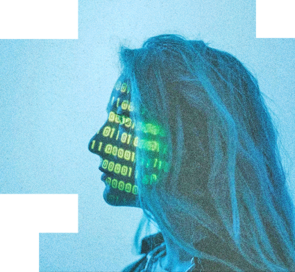 projectie van code op een gezicht